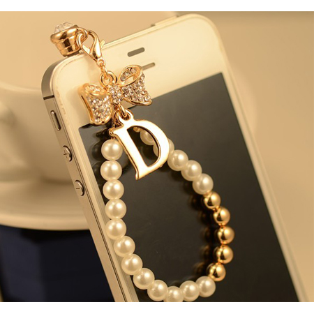  Gold plated bow diamond long chain mobile phone dustproof plug 3.5mm
