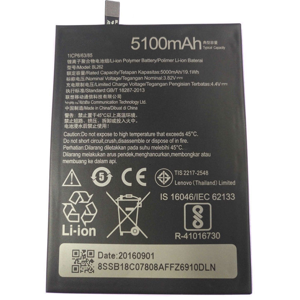 Batería  5100MAH/19.1Wh 3.82V/4.4V BL262-baterias-5100MAH/LENOVO-BL262-baterias-5000mAh/LENOVO-BL262