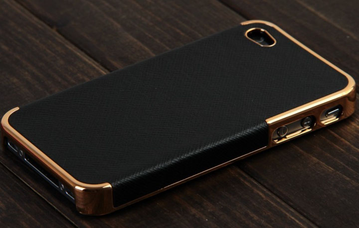Batería ordenador portátil New Black&Gold Deluxe Chrome Leather Case Cover for iPhone 4&4S+Screen Protector